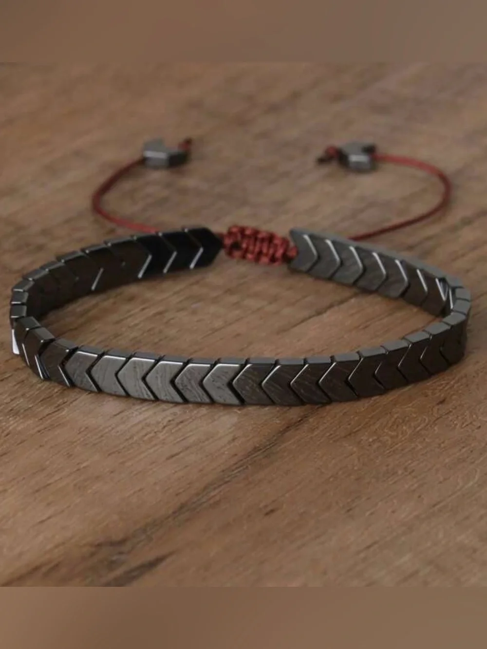 Charcoal grey color Chevron Bead Bracelet with Adjustable Cord